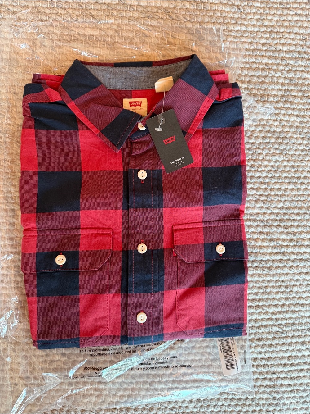 Levi's Men's Red and Navy Buffalo Plaid Button-Down Shirt